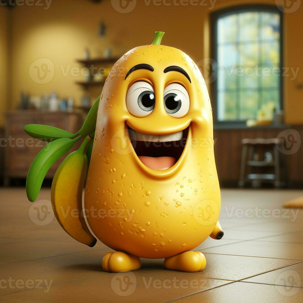 AI generated 3d realistic cartoon cute banana fruit photo