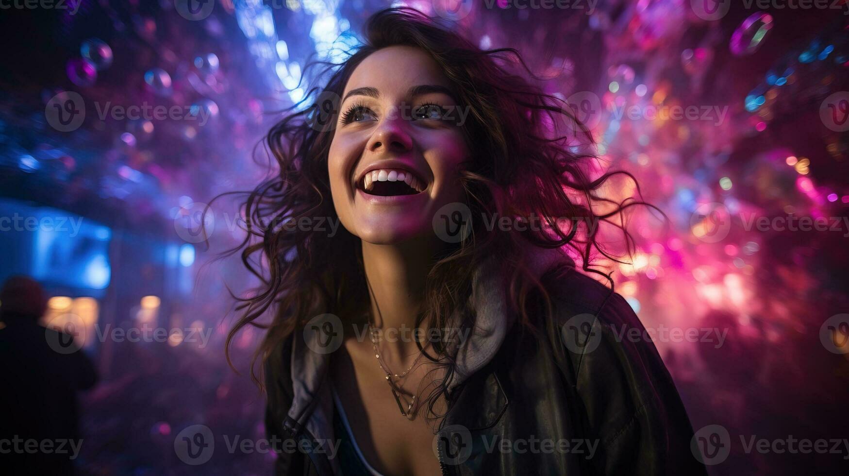 AI generated People dancing under neon lights in a lively nightclub during the night. Generative AI photo