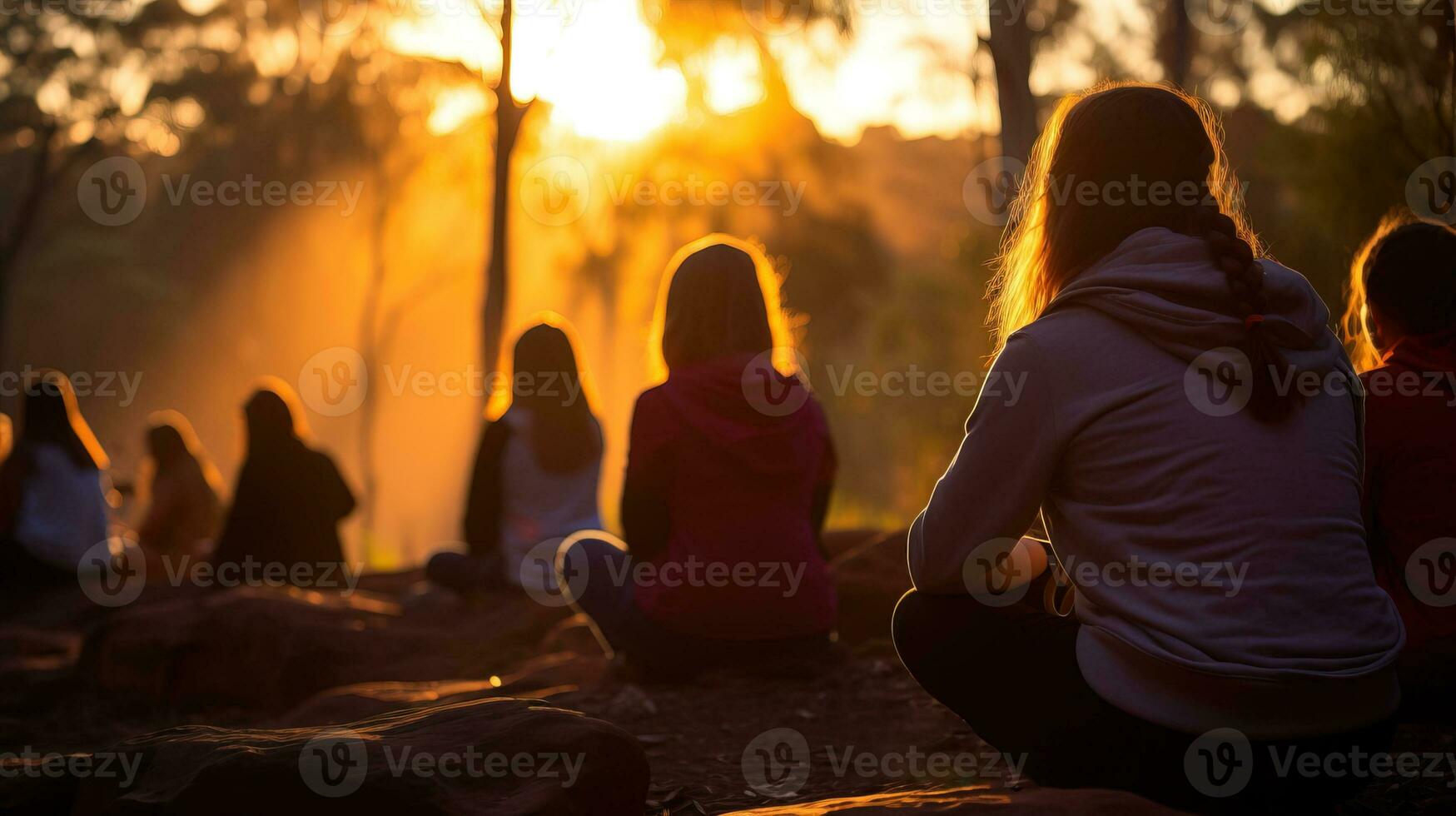 AI generated Individuals practicing mindfulness in the middle of nature. Generative AI photo