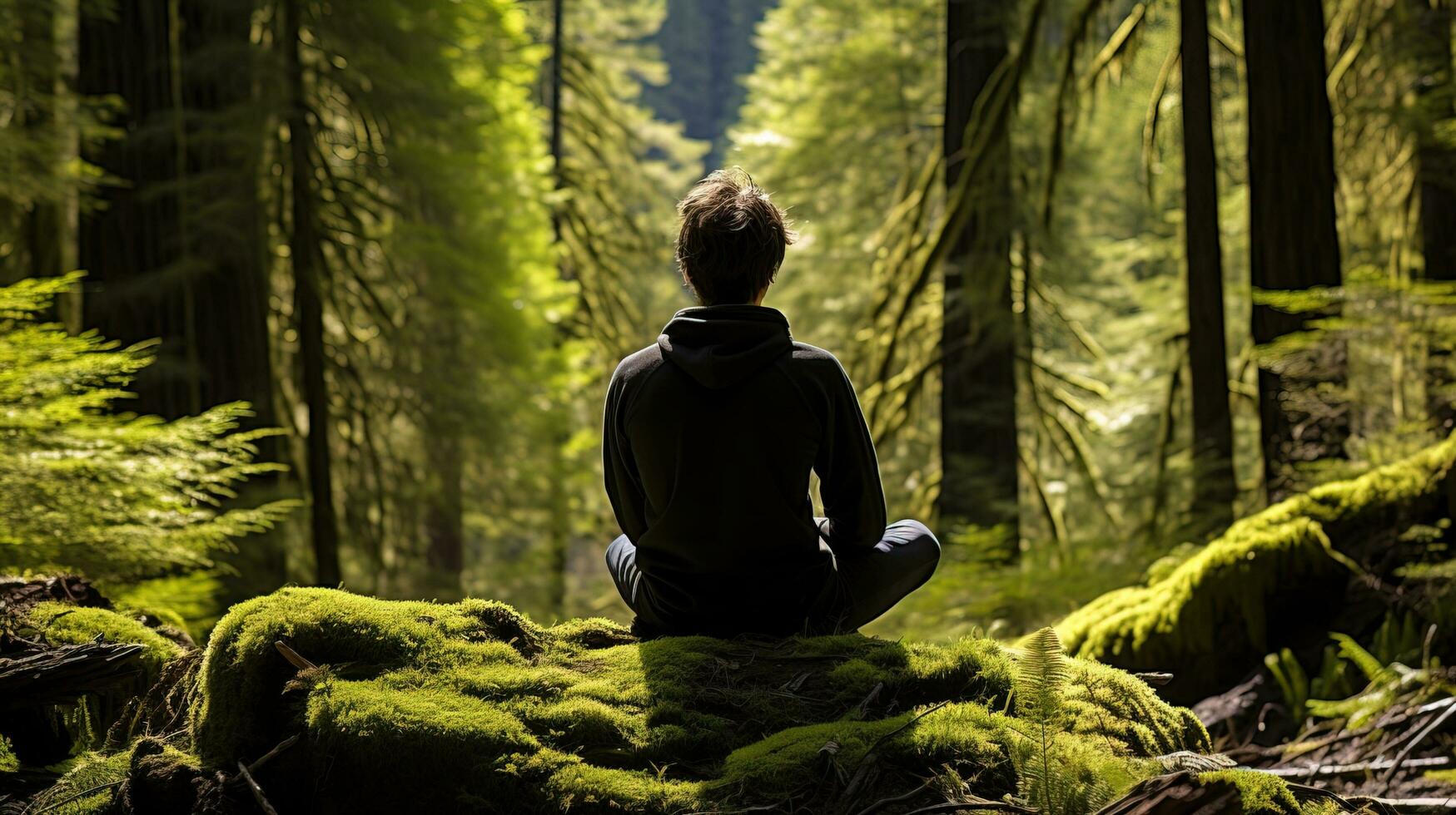 AI generated Individuals practicing mindfulness in the middle of nature. Generative AI photo