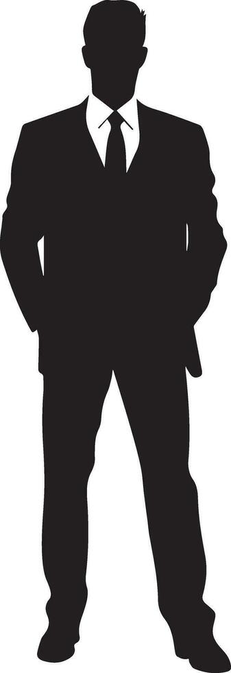 Business man standing pose vector silhouette, black color silhouette