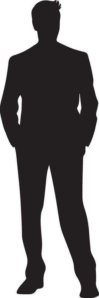 Business man standing pose vector silhouette, black color silhouette