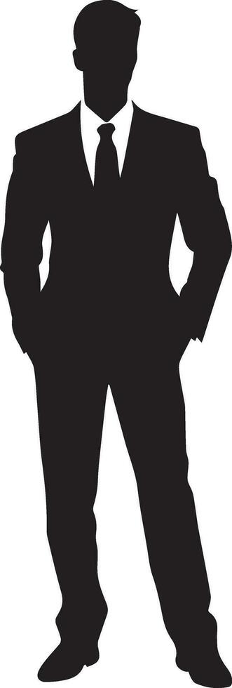 Business man standing pose vector silhouette, black color silhouette