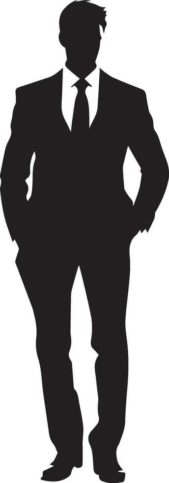 Business man standing pose vector silhouette, black color silhouette