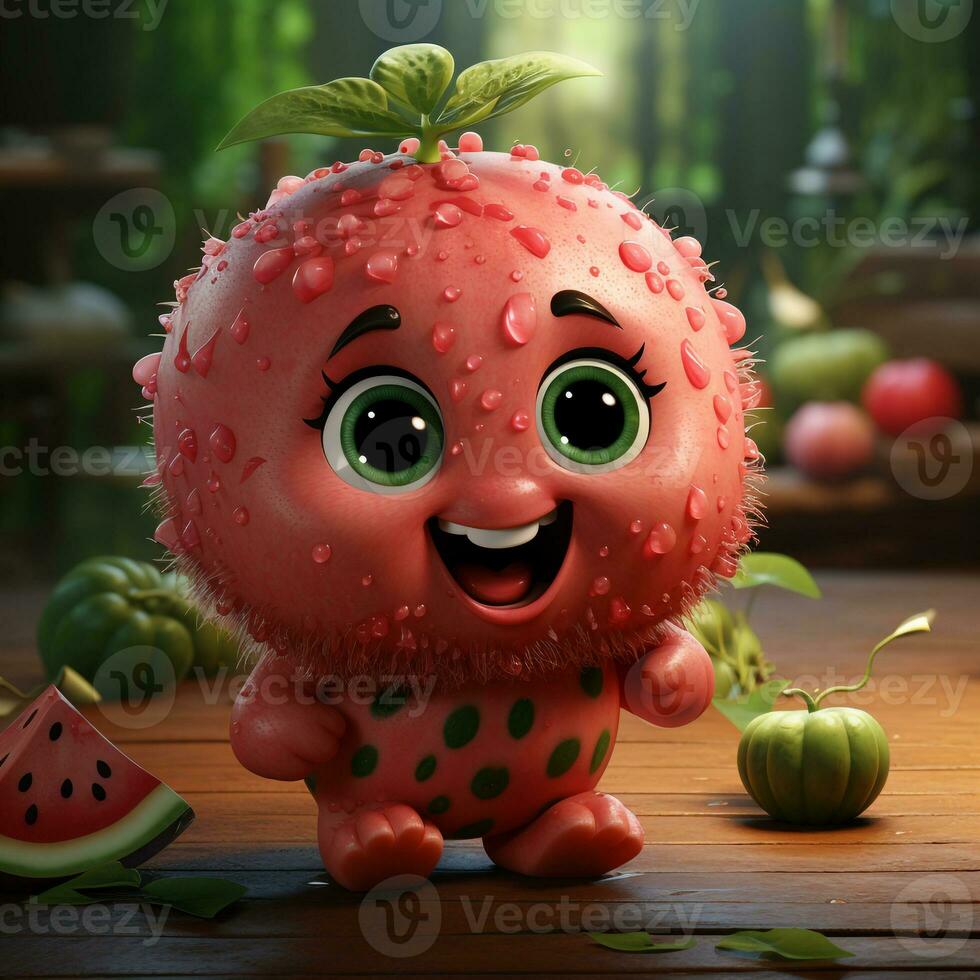 AI generated 3d realistic cartoon cute watermelon fruit photo
