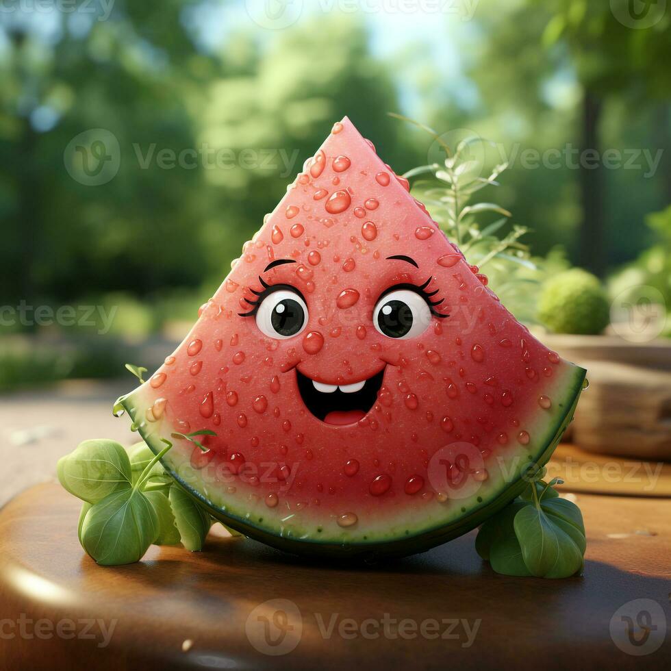 AI generated 3d realistic cartoon cute watermelon fruit photo