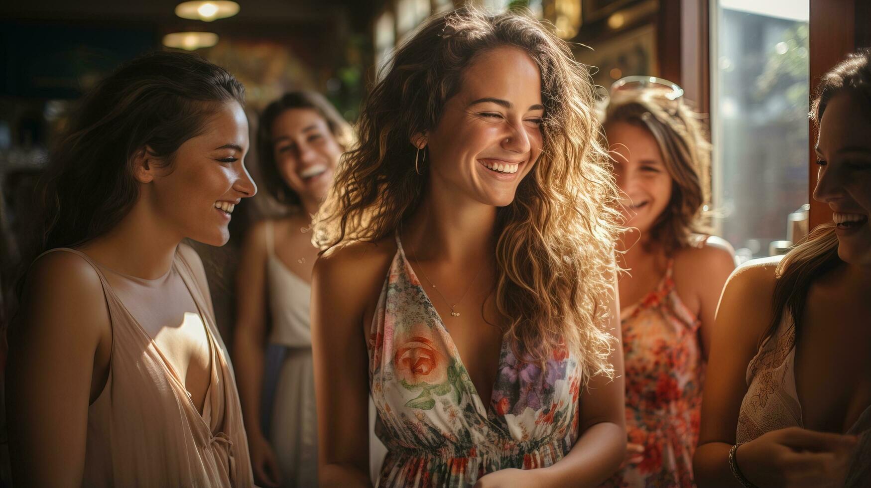 ai generado grupo de amigos disfrutando un día de compras. generativo ai foto