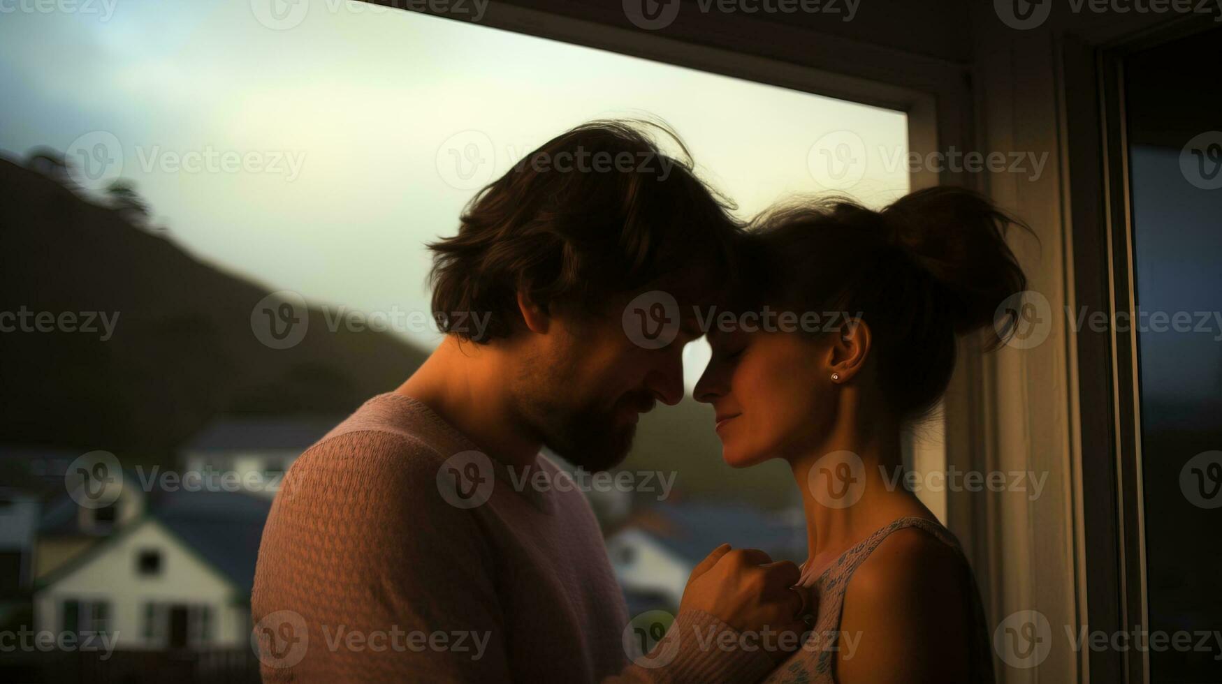 AI generated Couples on a romantic weekend getaway in a quiet room. Generative AI photo