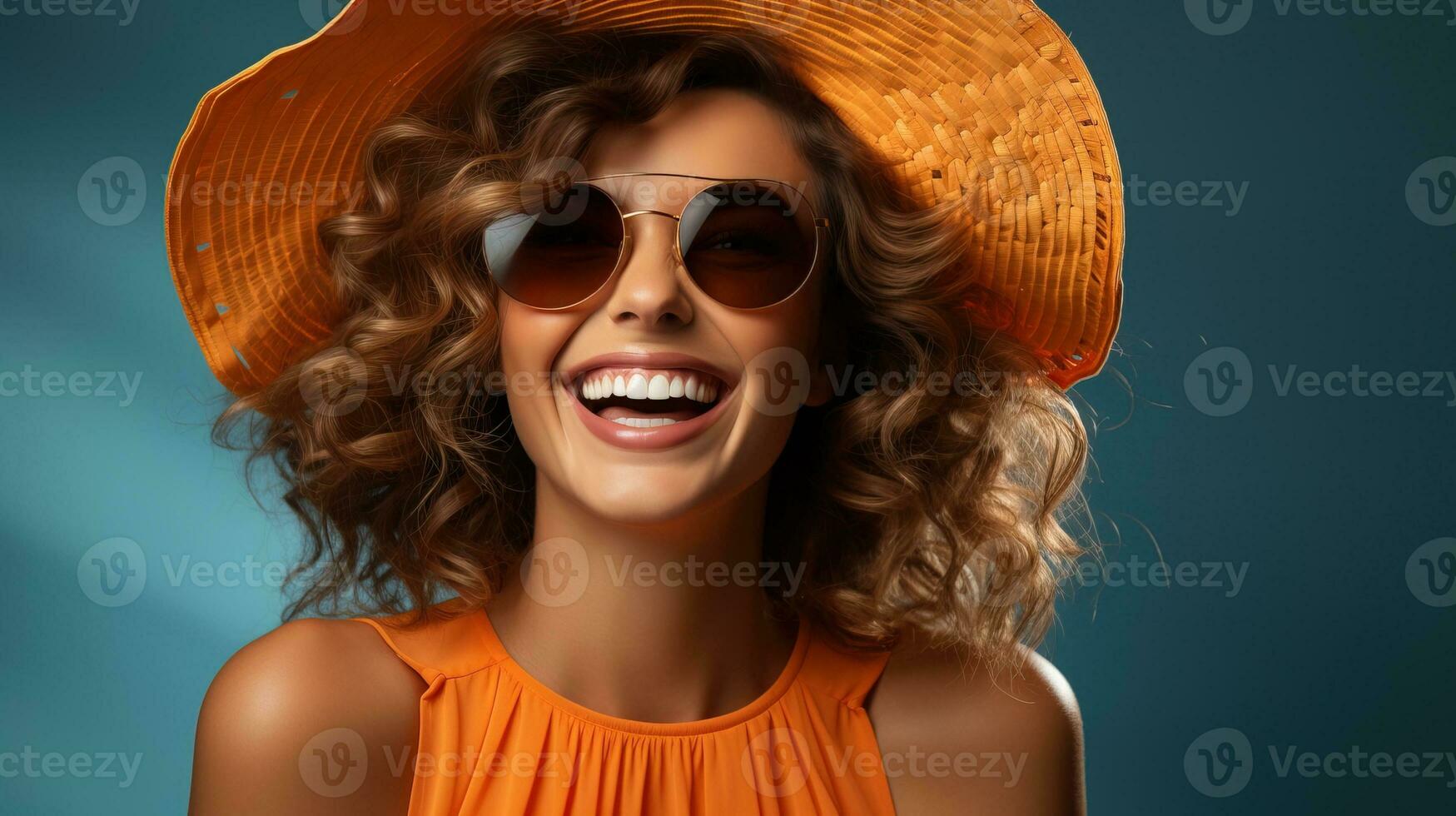 AI generated Woman in straw hat enjoying summer vacation and sun. Generative AI photo
