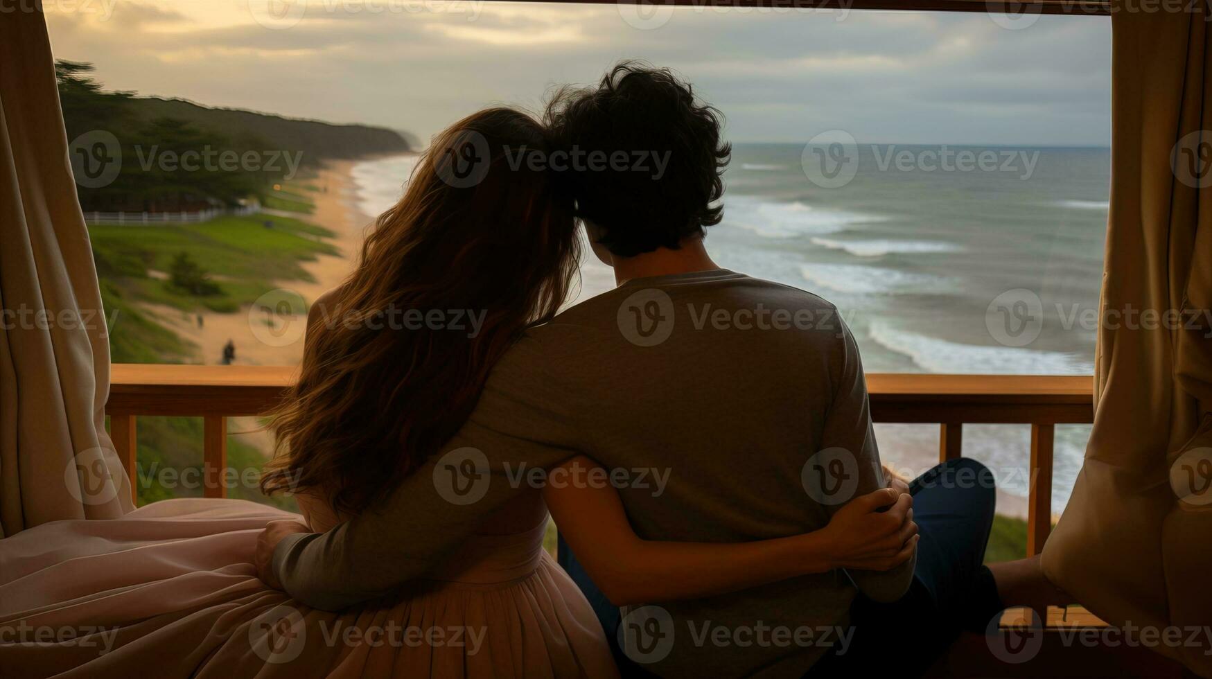 ai generado parejas en un romántico fin de semana Aléjate en un tranquilo habitación. generativo ai foto