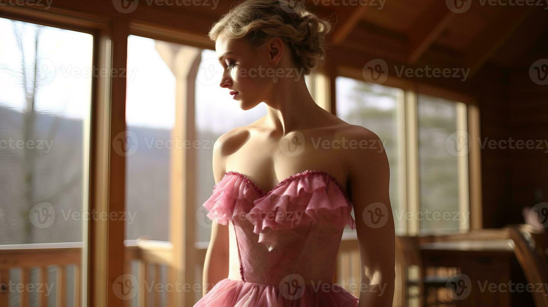 AI generated Elegant ballerina, mid-pirouette, in a sunlit dance studio. Generative AI photo