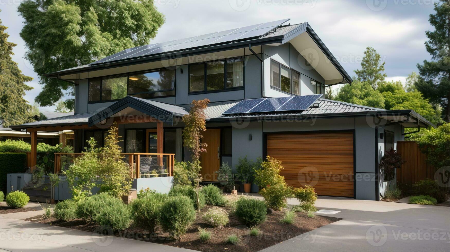 ai generado sostenible casa concepto equipado con solar paneles generativo ai foto