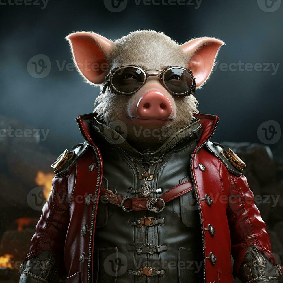 AI generated 3d super hero pig photo
