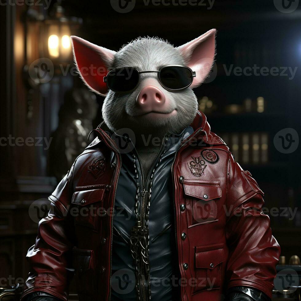 AI generated 3d super hero pig photo