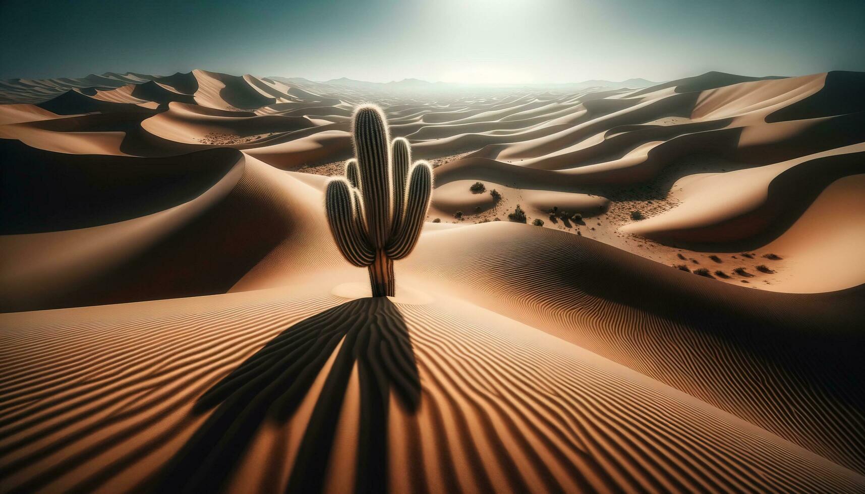 AI generated A lonely cactus in the middle of a desert, among the sand dunes. Generative AI photo