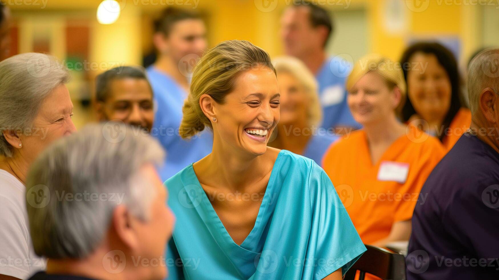 ai generado un diverso grupo de individuos, terapeutas, y pacientes celebrar etapas de recuperación en un médico ajuste. generativo ai foto