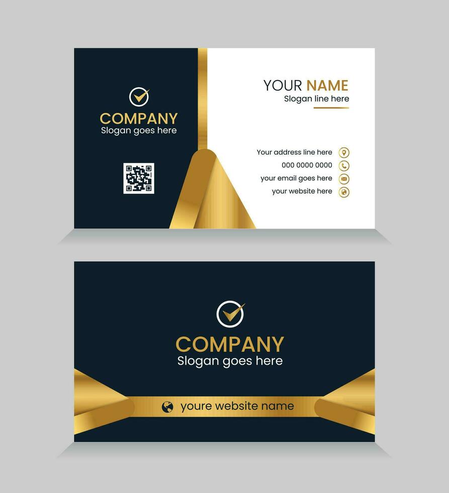 Modern black and golden business card design, Personal visiting card with company logo. Vector illustration. Stationery design with simple modern luxury elegant