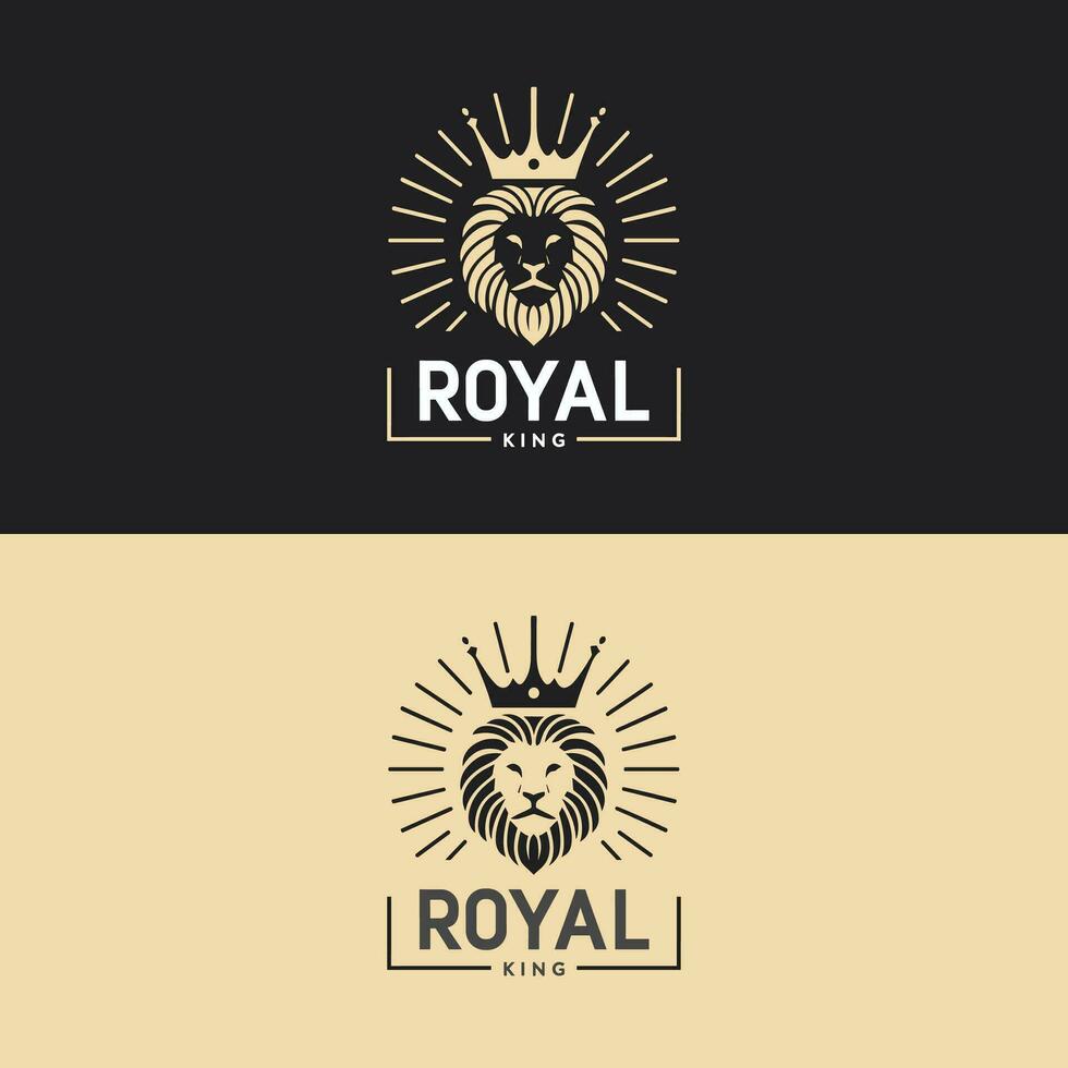 Royal King logo icon. Premium king animal head badge vector illustration.