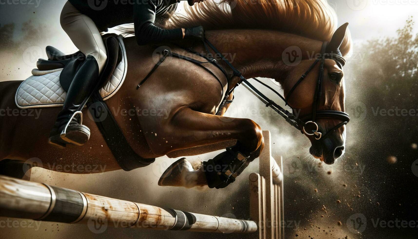AI generated A rider maneuvering through an obstacle course on horseback, representing grace and agility. Generative AI photo