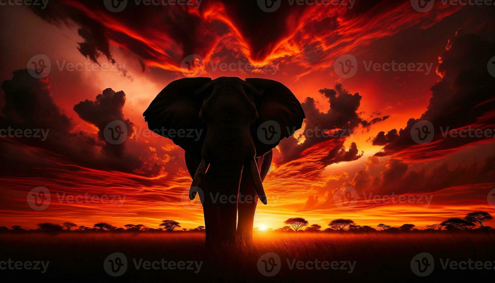 AI generated The silhouette of an elephant standing tall against the African sunset. Generative AI photo