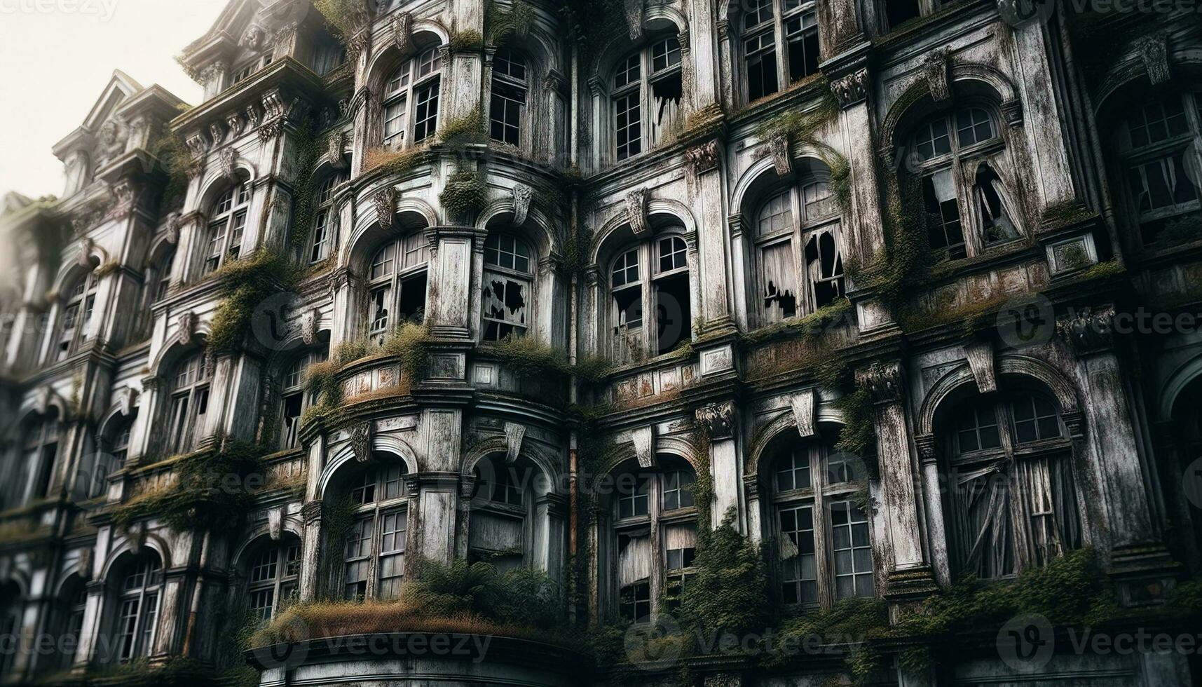 AI generated A dilapidated building where nature has reclaimed its space. Generative AI photo