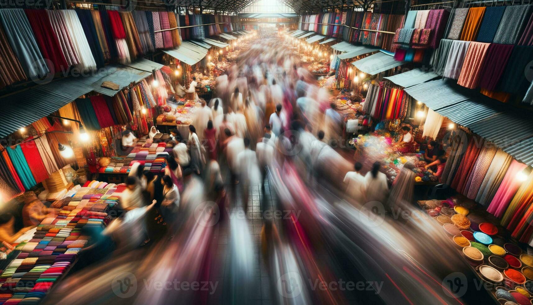 AI generated Image that captures the lively atmosphere of a bustling market scene. Generative AI photo