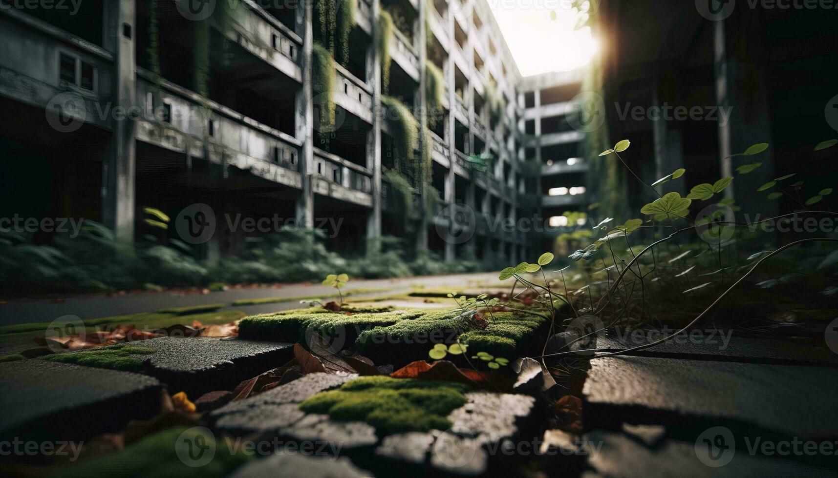 AI generated A dilapidated building where nature has reclaimed its space. Generative AI photo