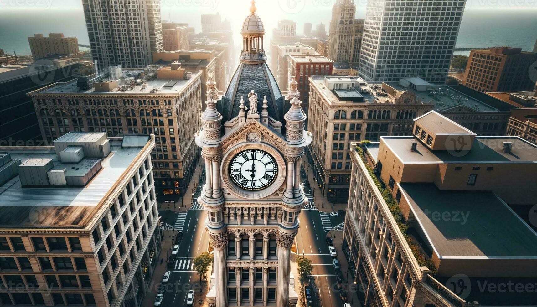 ai generado aves ojo ver de el histórico reloj torre. generativo ai foto