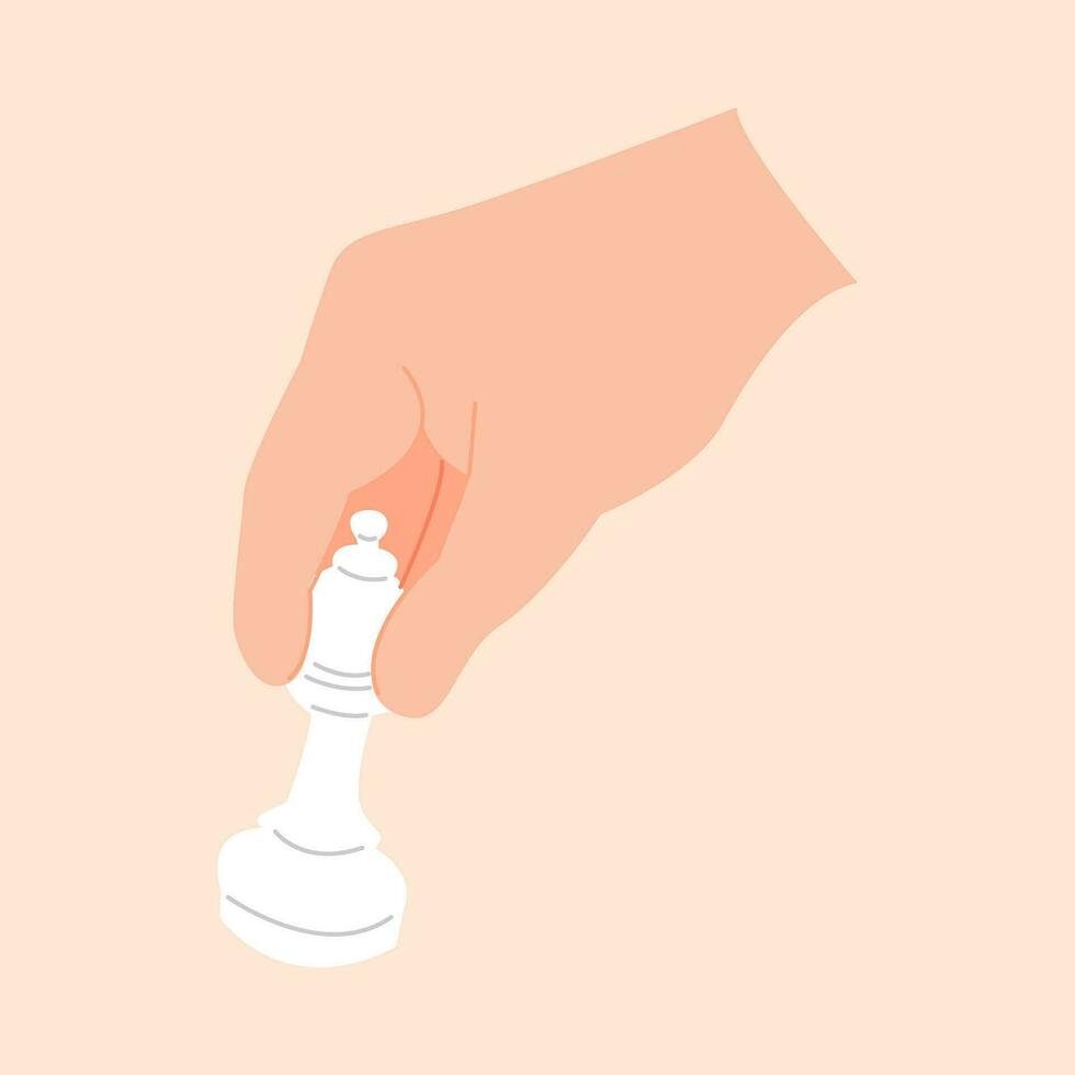 hand holding and moving chess piece. play chess. editable stroke. vector illustration.
