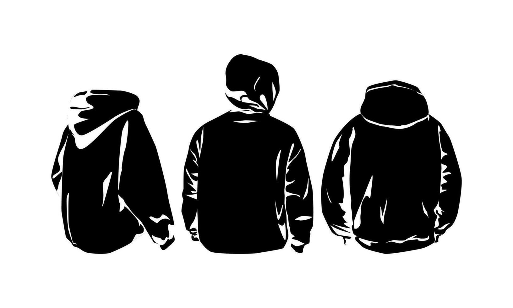 set of three hoodies in silhouette style. back view. flat vector illustration style.