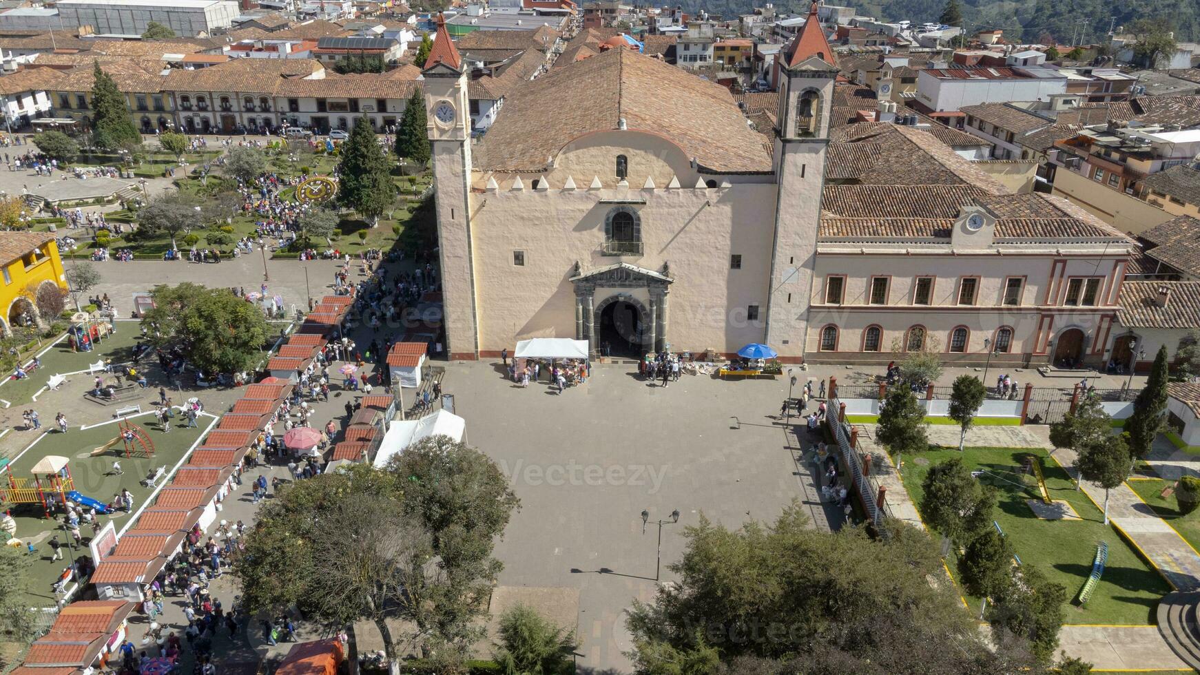 drone view of Clock and church of Zacatlan of the apples, Puebla photo