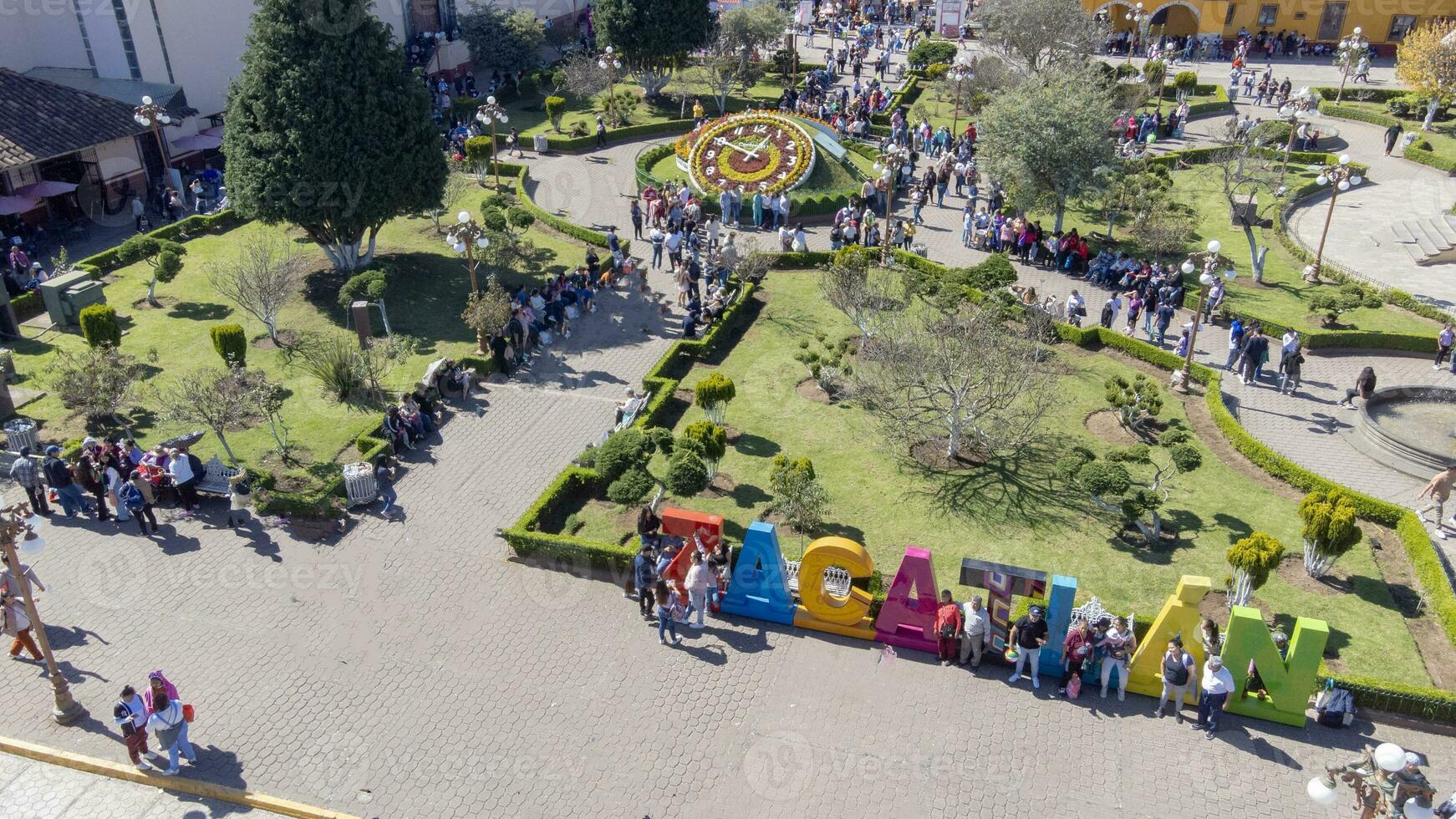 drone view of Clock and church of Zacatlan of the apples, Puebla photo