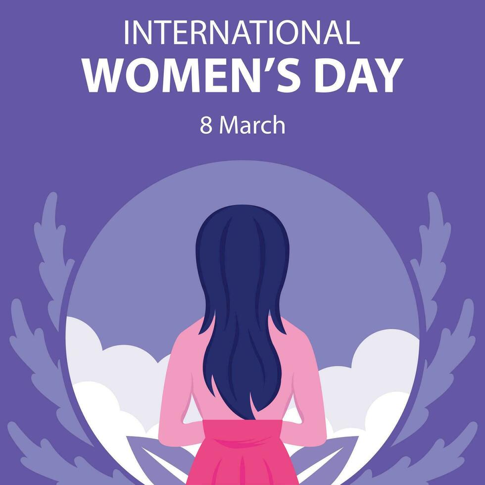 illustration vector graphic of long-haired woman wearing a dress from behind, perfect for international day, international women's day, celebrate, greeting card, etc.