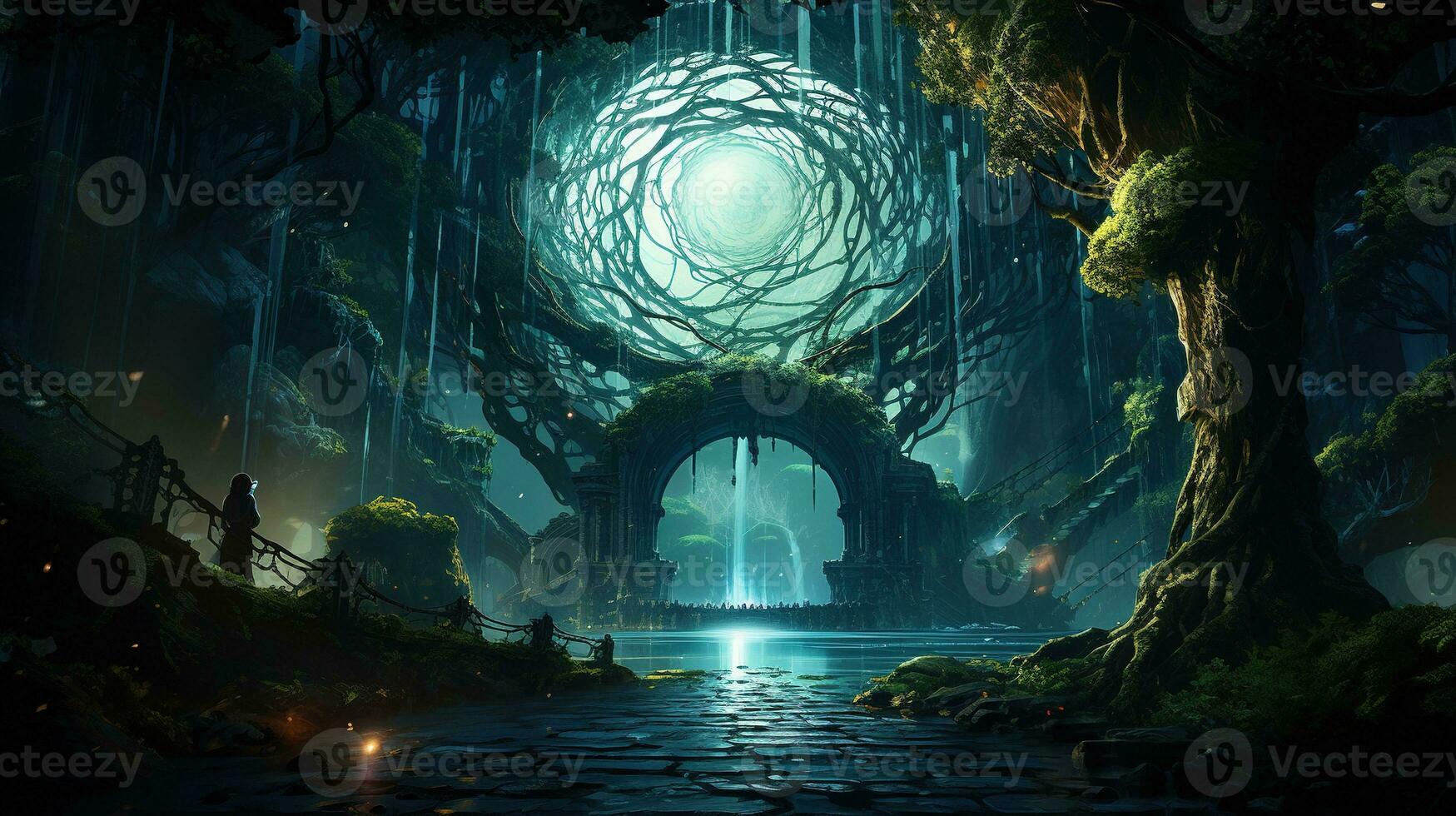 AI generated realm gate portal, digital art illustration, Generative AI photo
