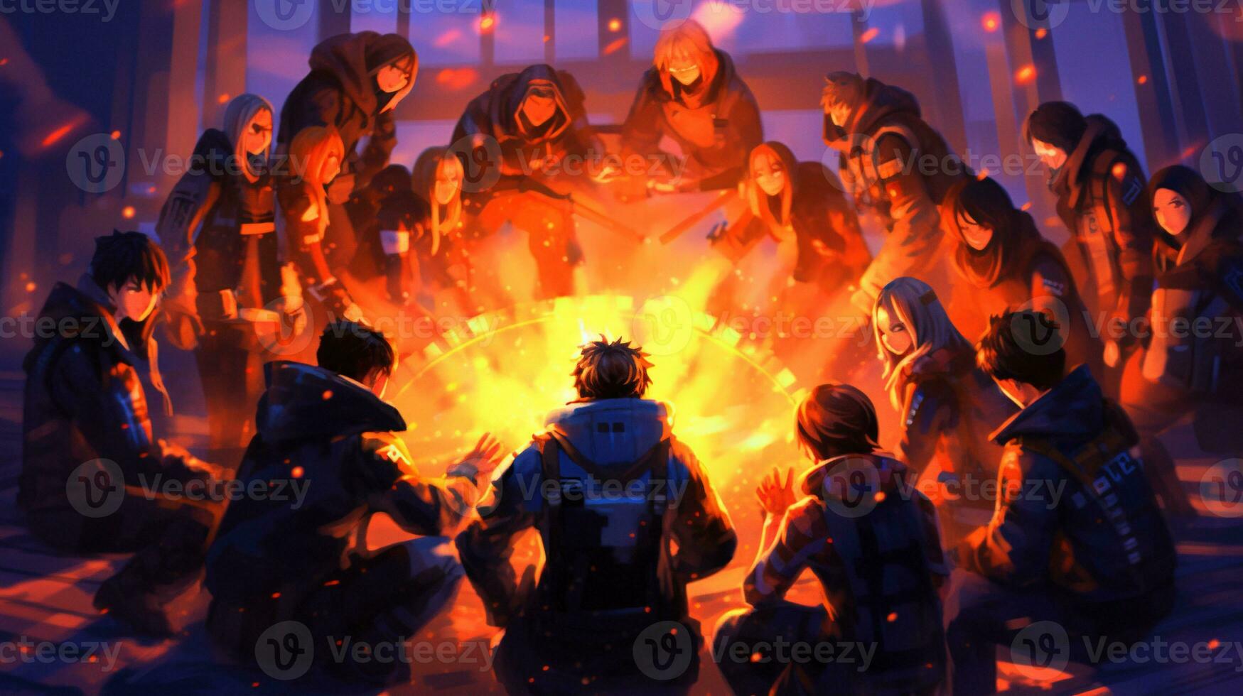 AI generated team unity, digital art illustration, Generative AI photo