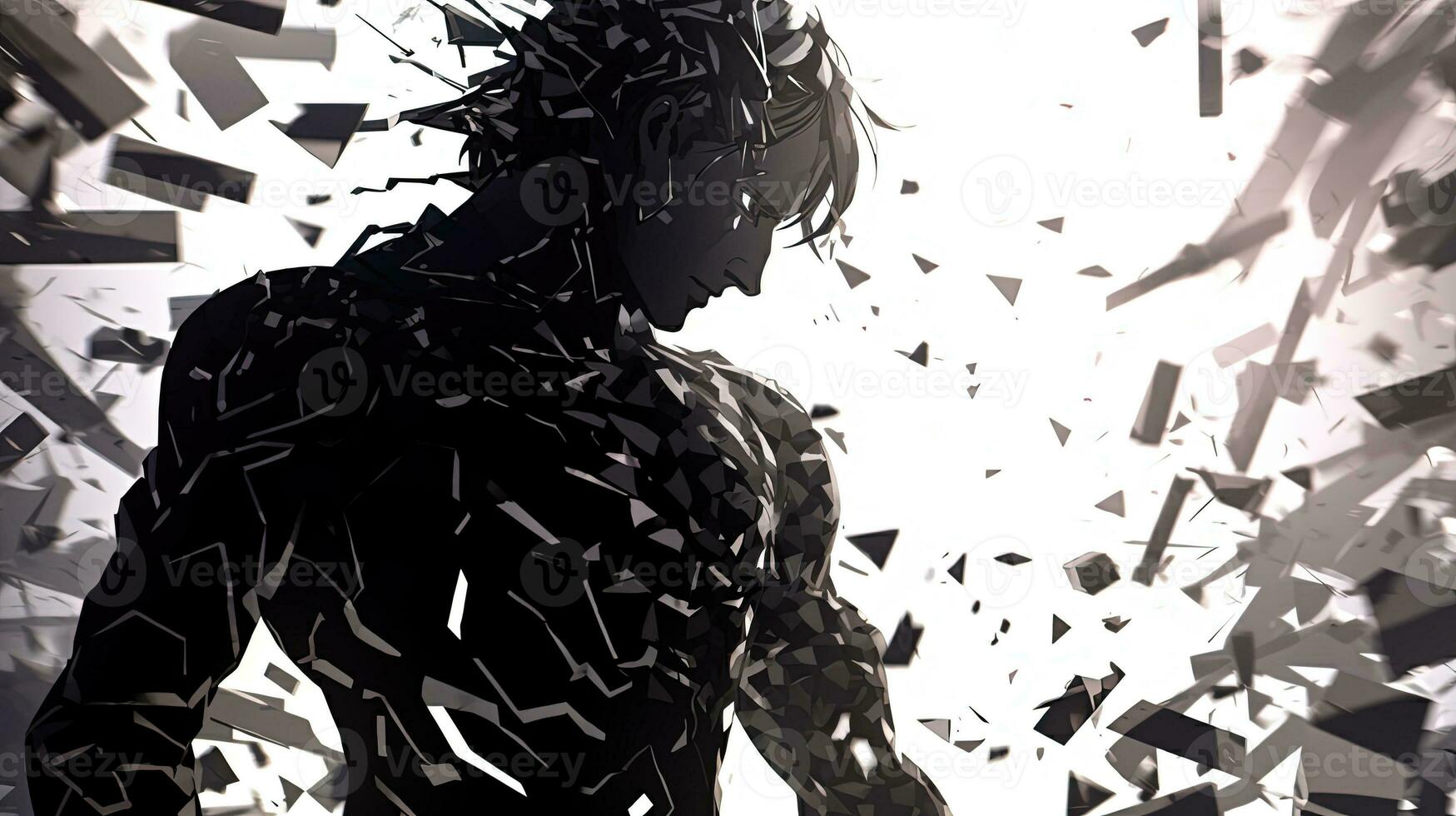 AI generated shattered shadow, digital art illustration, Generative AI photo