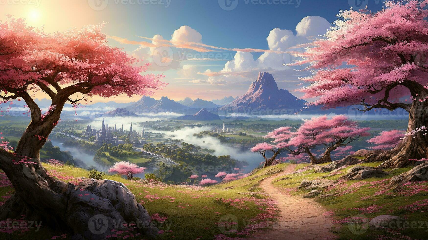 AI generated spring blossoms, digital art illustration, Generative AI photo