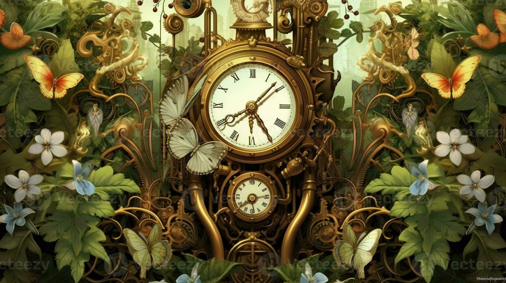 AI generated steampunk nature, digital art illustration, Generative AI photo