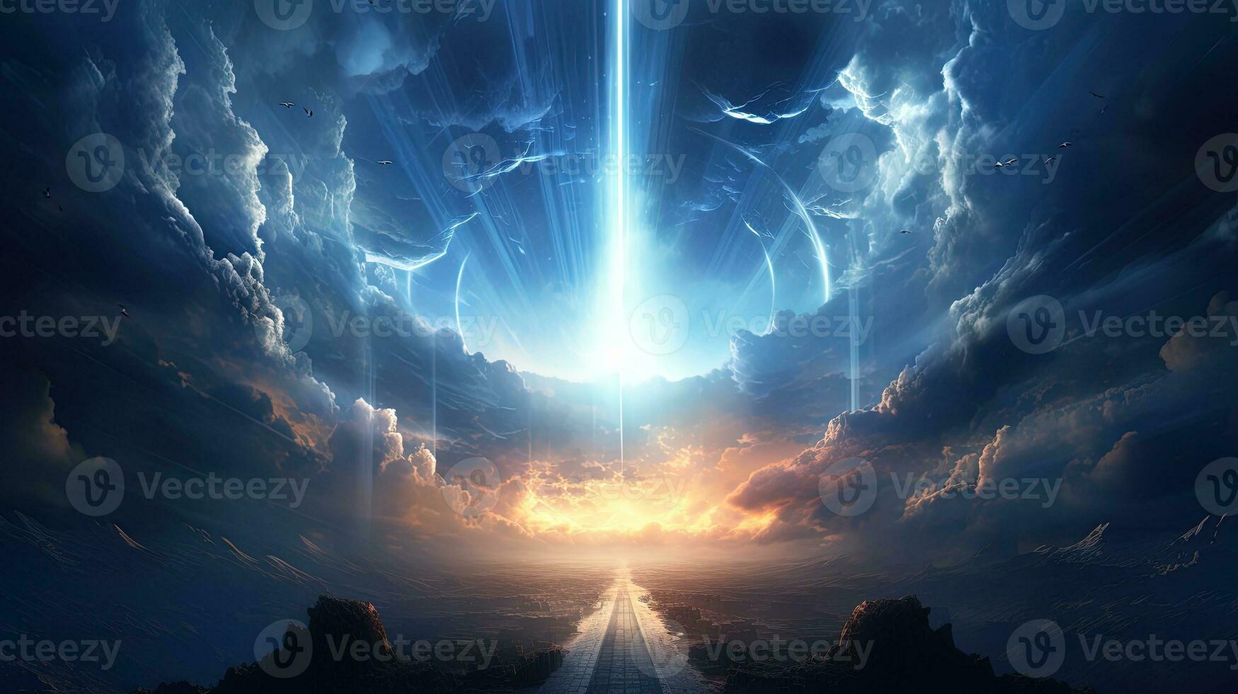 AI generated portal of light, digital art illustration, Generative AI photo