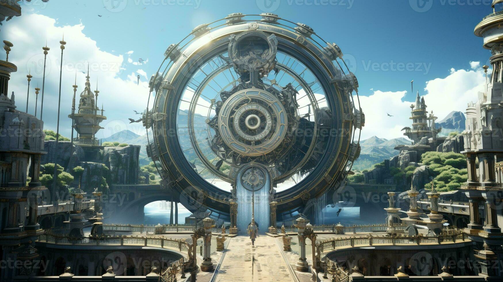 AI generated ancient machine, digital art illustration, Generative AI photo