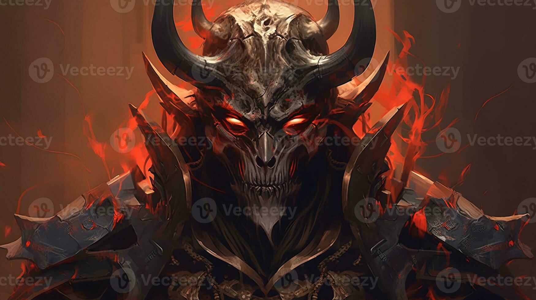 AI generated samurai demon skull, digital art illustration, Generative AI photo