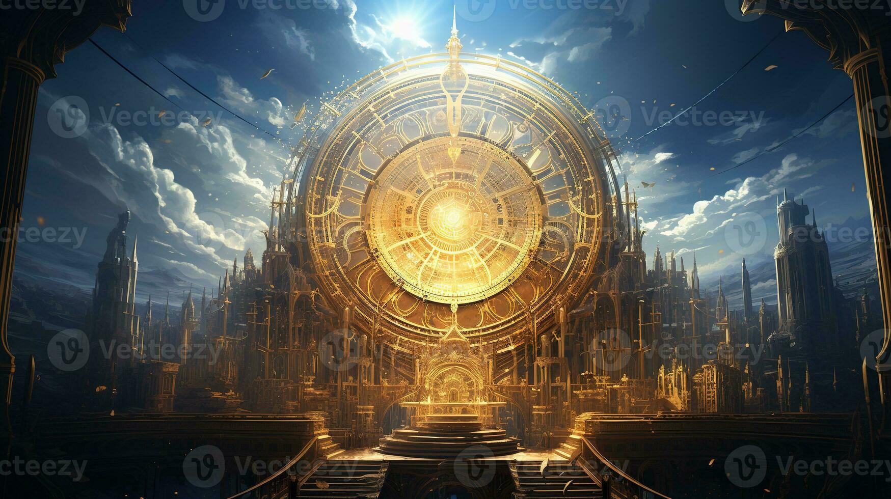 AI generated transport to realm ancient fantasy, digital art illustration, Generative AI photo