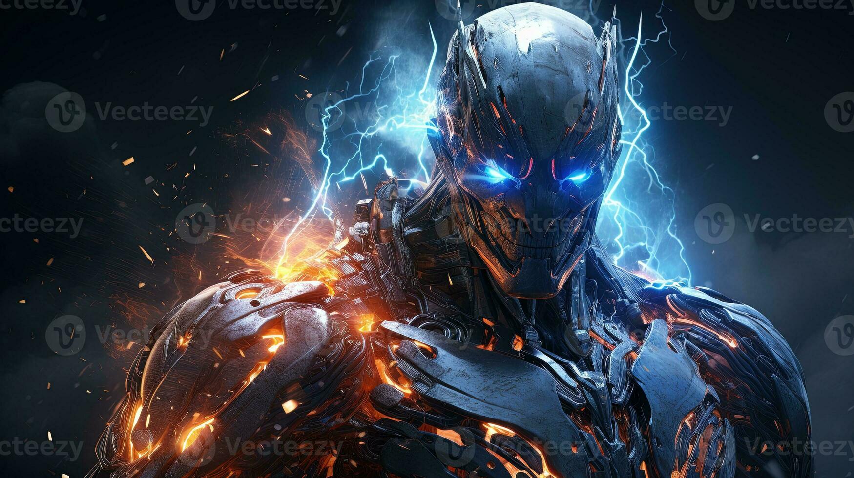 AI generated inner power of automaton, digital art illustration, Generative AI photo