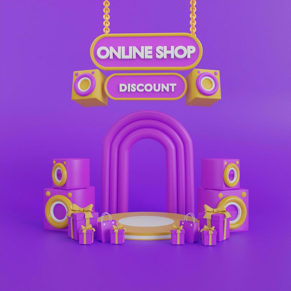 Mega sale special offer, Stage podium percent, Stage Podium Scene with for Award, Decor element background. 3d render illustration photo