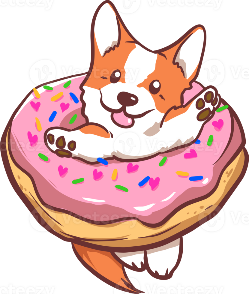 Cute Corgi in a Doughnut png