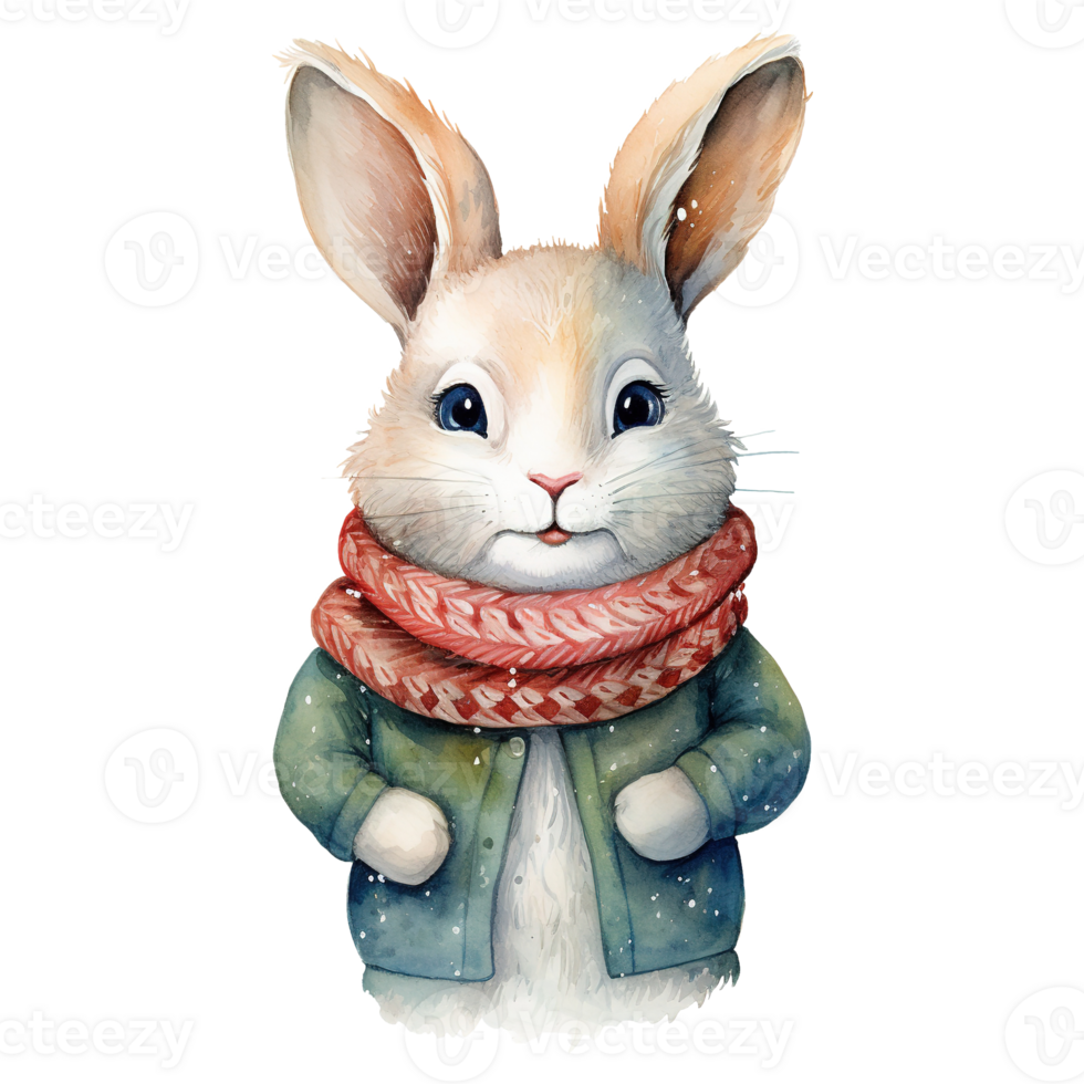 AI generated watercolor of a rabbit wearing a sweater. AI generated image png