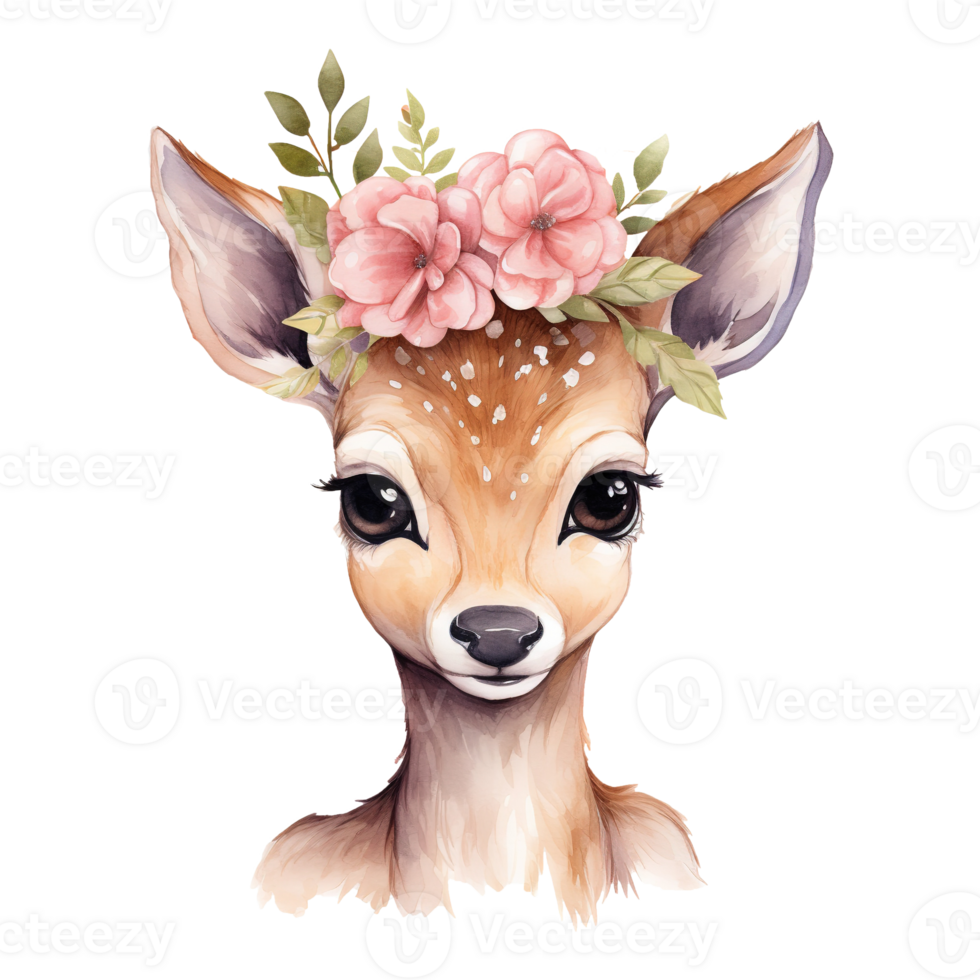 AI generated deer with delicate flowers adorning. AI generated image png