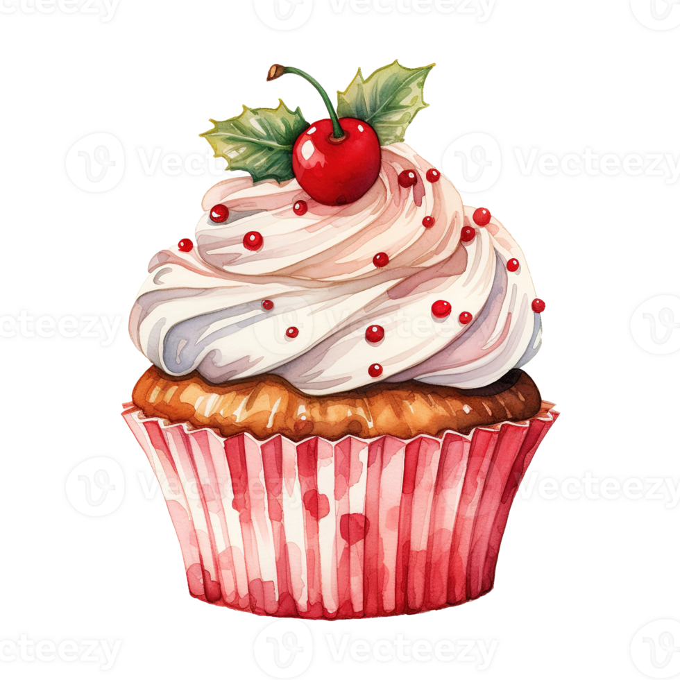 AI generated cupcake with cream frosting and cherries. AI generated ...