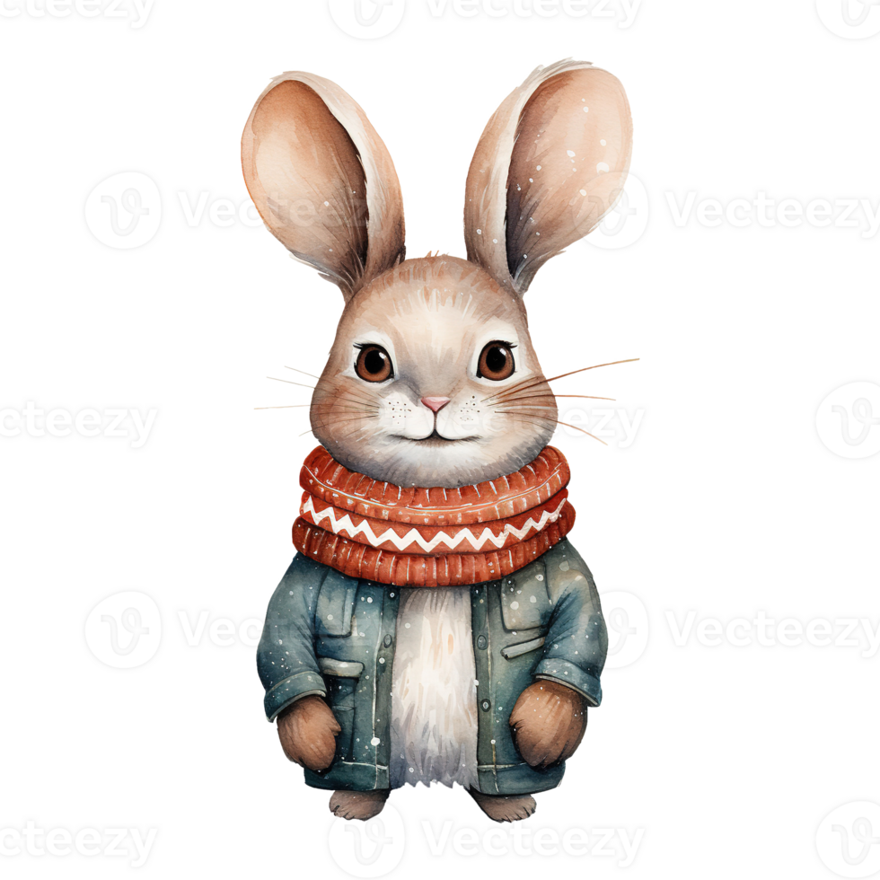 AI generated watercolor of a rabbit wearing a sweater. AI generated image png