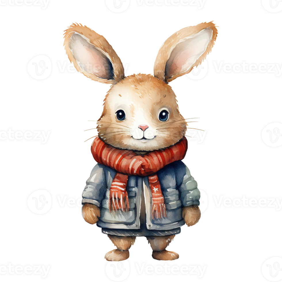 AI generated watercolor of a rabbit wearing a sweater. AI generated image png